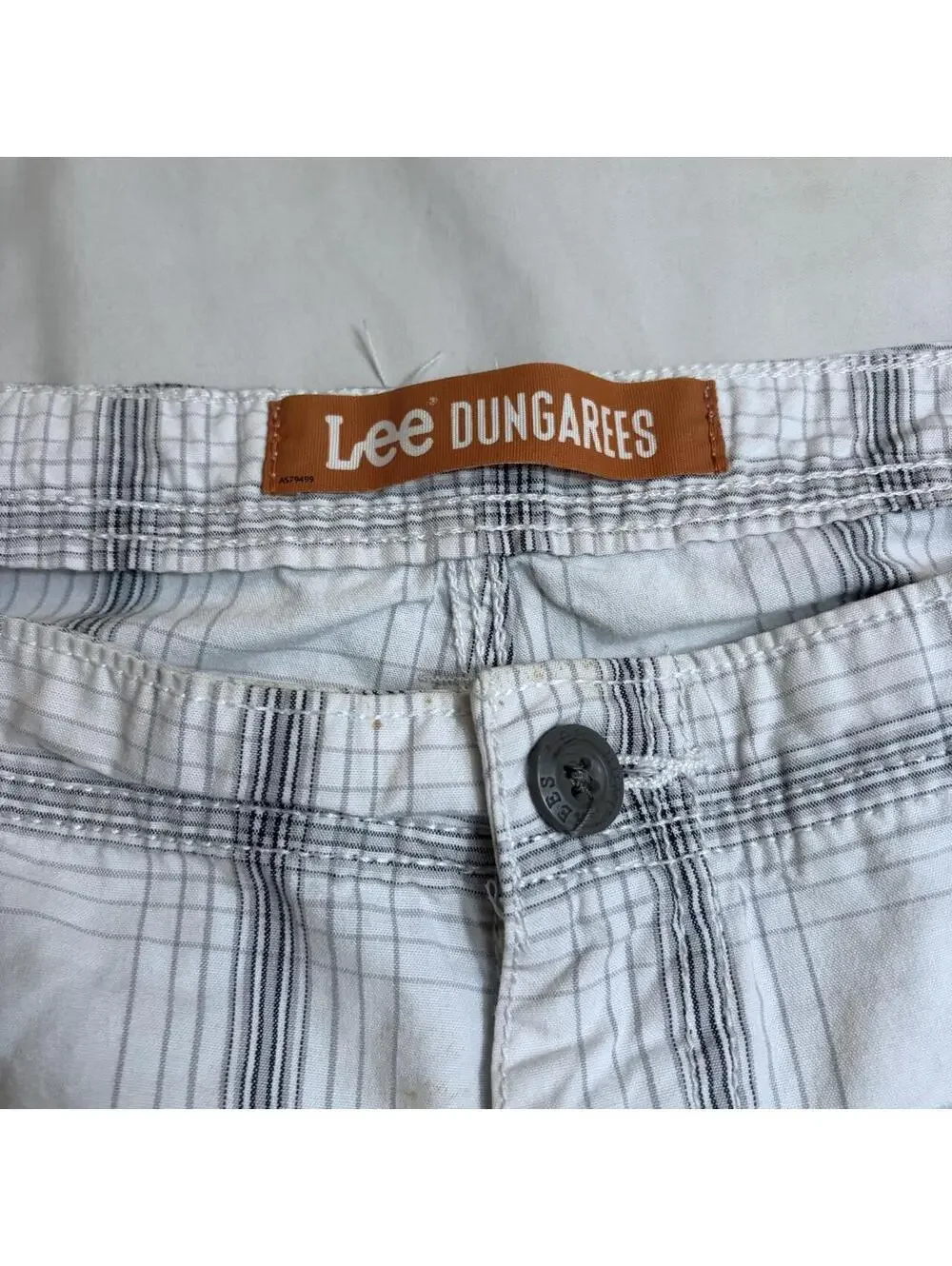 Vintage Y2K Lee Dungarees Mens Plaid Cargo Shorts 42 White Grid Utility Jorts